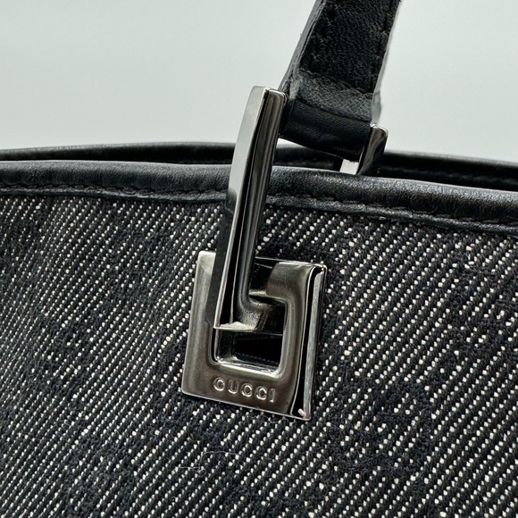 Gucci-Authentic-Vintage Tote Bag GG Black Denim/ Leather straps & Piping - Picture 4 of 16